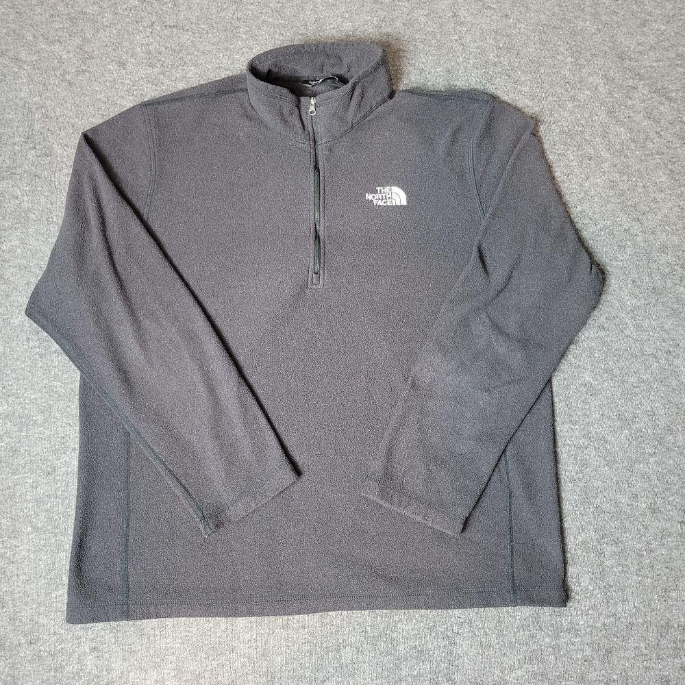 The North Face Mens Quarter Zip Size L Pullover Gray Fleece Lining Logo Good